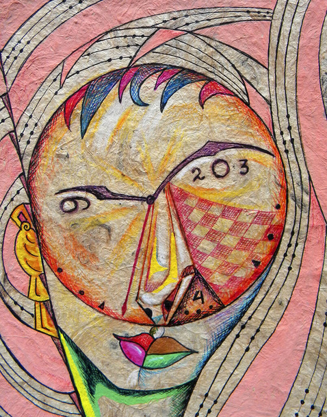 Кубистский сюрреализм женщина, рисующая современный абстрактный дизайн
 - Фото, изображение