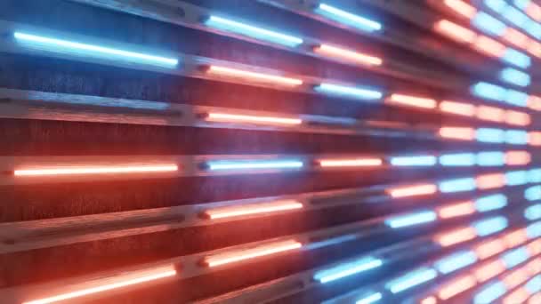 Стена из множества неоновых огней. Разноцветный неоновый выключатель света. Движение камеры по стене с размытием. 3D 4K-анимация
 - Кадры, видео