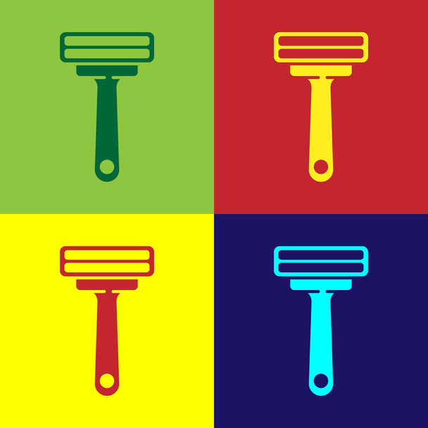 Pop Art Rasiermesser-Symbol isoliert auf farbigem Hintergrund. Vektorillustration - Vektor, Bild