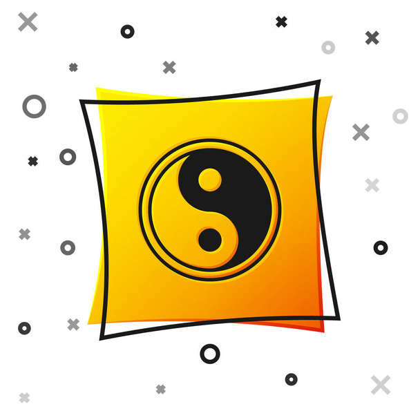 Yin Yang noir symbole d'harmonie et icône d'équilibre isolé sur fond blanc. Bouton carré jaune. Illustration vectorielle
 - Vecteur, image