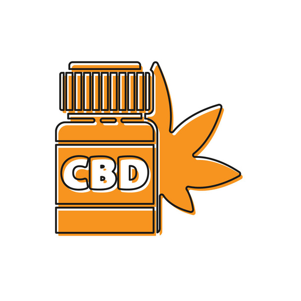 Narancs orvosi palack marihuánával vagy kannabisz levél ikon elszigetelt fehér alapon. Kannabiszolaj kivonatok üvegekben. Vektorillusztráció - Vektor, kép