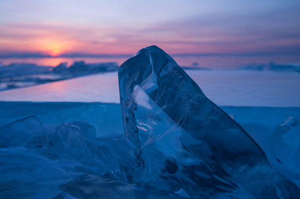 Baikal frozen lake in a morning sunrise view from Uzury bay, Siberia, Russia, Asia - 写真・画像