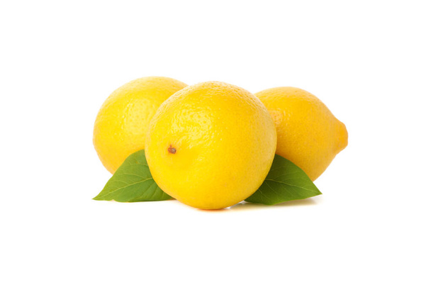 Fresh lemons isolated on white background. Ripe fruit - Фото, изображение