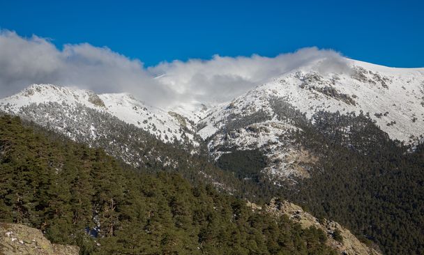 雪に覆われた山々 と世界ボール - 写真・画像