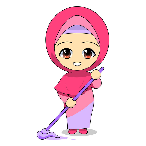 söpö muslimi lapset sarjakuva. päivittäinen hauska toiminta. Vektori - onnellinen naispuolinen sarjakuvahahmo. havainnollistaminen
 - Vektori, kuva