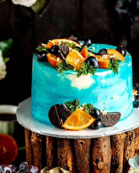 blue white cake with fruits - Photo, Image