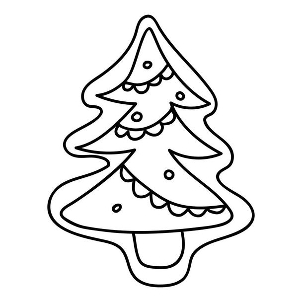 Árbol de Navidad de pan de jengibre de libro para colorear, páginas. Navidad hornear decorado glaseado de colores. Galletas de galleta. Ilustración vectorial aislada sobre fondo blanco
 - Vector, imagen