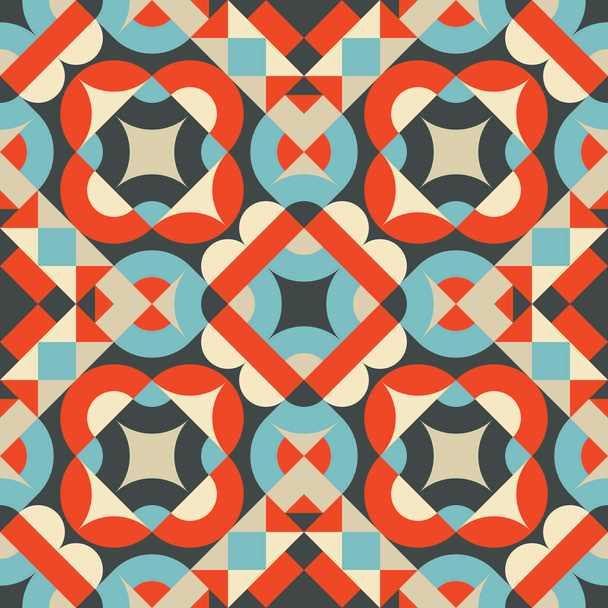 Abstract geometric background. Seamless pattern design. Blue, red and beige colors. Mosaic decorative structure. Vector illustration.  - Vector, afbeelding