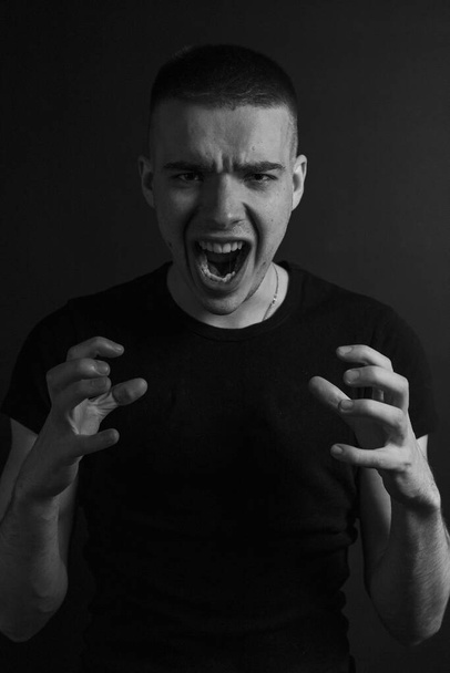 Male Black And White Emotional Portrait. Emotions and Their Living - Foto, imagen