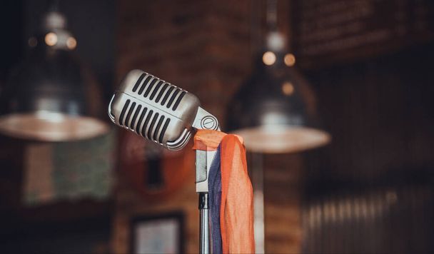 Retro microphone in a Pub,Bar,Restaurant,professional equipment. - Photo, Image