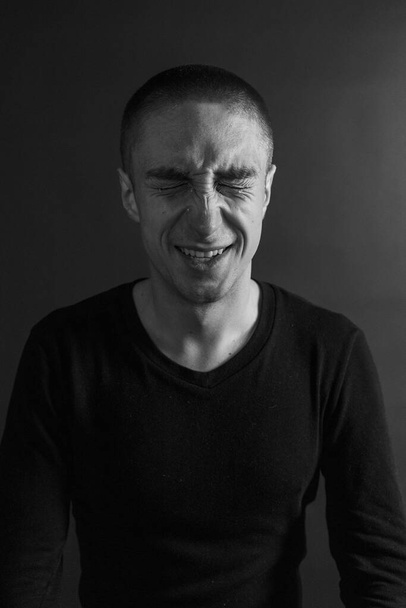 Male Black And White Emotional Portrait. Emotions and Their Living - Zdjęcie, obraz