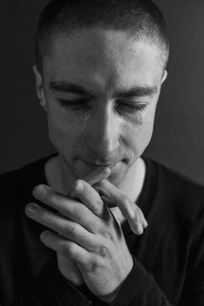 Male Black And White Emotional Portrait. Emotions and Their Living - Фото, зображення