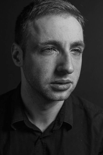 Male Black And White Emotional Portrait. Emotions and Their Living - Valokuva, kuva