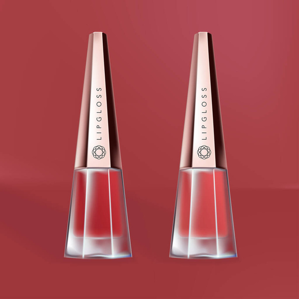 Vector Lipgloss / Nail Polish Bottle with Gold Cap in Rouge Background - Вектор, зображення