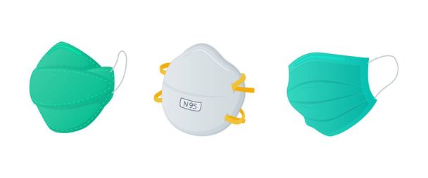 various masker set collections with n95 surgical and regular mask with modern flat style vector - Vector, Image