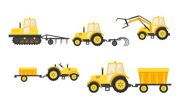 Χειροποίητα κίτρινα γεωργικά μηχανήματα συγκομιδής - Διάνυσμα, εικόνα