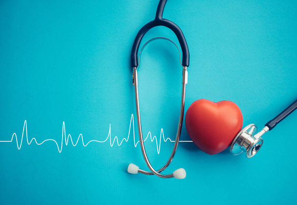 Heart and stethoscope,Heartbeat Line,Healthcare concept. - Photo, Image