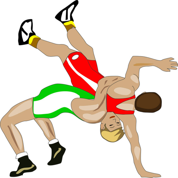 İki renkli resimli sporcuyla güreş sporu - Vektör, Görsel