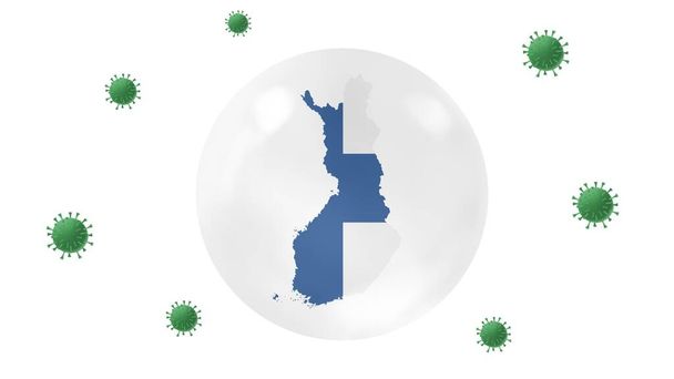 Карта Фінляндії всередині кришталевої кулі захищає від вірусу корони, залишається вдома, працює вдома, долає спалах вірусу, захищає від вірусів, на білому фоні ізолюється - Фото, зображення