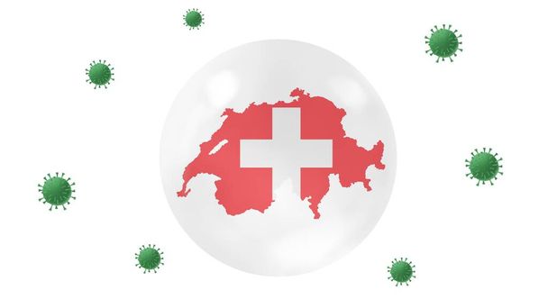 Švýcarsko mapa uvnitř křišťálové koule chránit před virem korony, zůstat doma, pracovat pro domov, překonat vypuknutí viru, koncepce ochrany proti viru, na bílém pozadí, izolovat - Fotografie, Obrázek