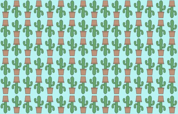 Vzor kaktusu na modrém hřišti. Zelený kaktus v hrnci - Fotografie, Obrázek