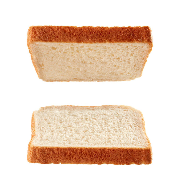 Тост хлеба для бутербродов левитации изолированы на белом фоне
 - Фото, изображение