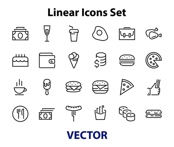  Jednoduchá sada ikon rychlého občerstvení souvisejících s vektorovou linií. Obsahuje ikony, jako je pizza, burger, sushi, kolo, míchaná vejce a další. EDITABLE stroke. 480x480 pixelů perfektní, EPS 10 - Vektor, obrázek