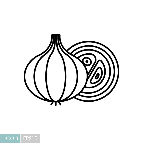 Zwiebelvektorsymbol. Grill und Grill Zeichen. Gemüse. Grafiksymbol zum Kochen von Webseiten und Apps Design, Logo, App, UI - Vektor, Bild