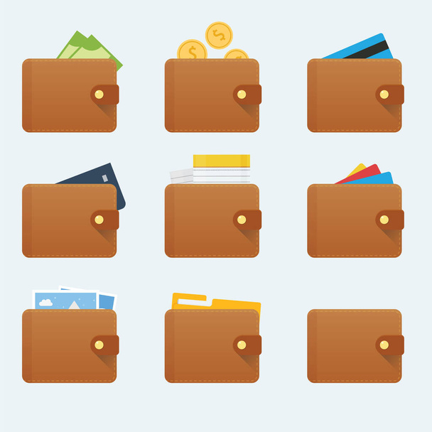 Icono de billetera lisa con diferentes cosas dentro
 - Vector, Imagen