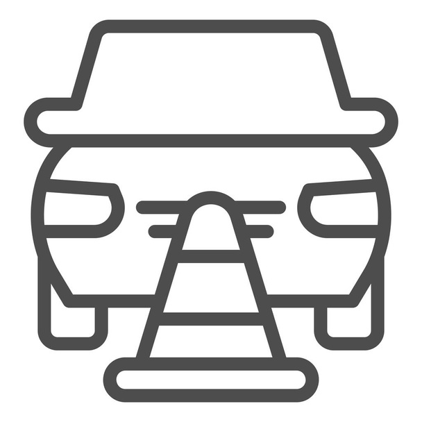 Emergency stop for car line icon. Auto with caution cap symbol, outline style pictogram on white background. Road crash and accidents sign for mobile concept and web design. Vector graphics. - Вектор, зображення