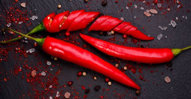 Fresh Chili pepper on dark background. Close-up - Foto, Imagem