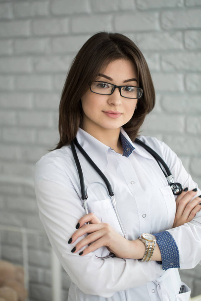 Portrait of happy smiling doctor woman with stethoscope. - Foto, imagen