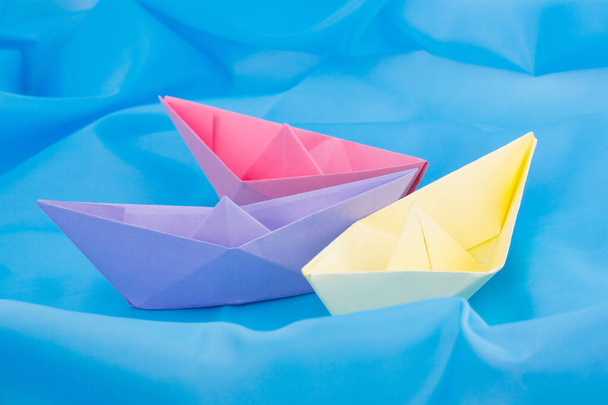 paper boats on a blue background - Photo, Image