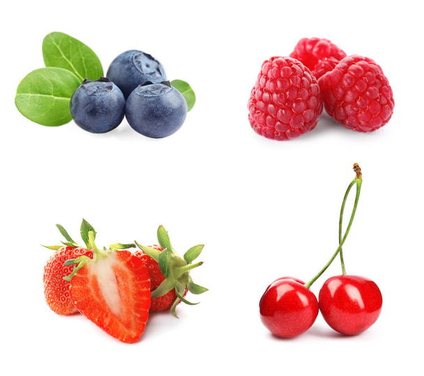 Set of different ripe berries on white background - Photo, Image