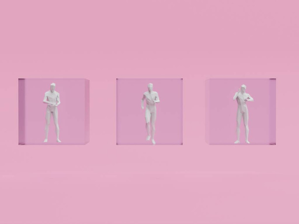 Чоловіки ізольовані в прозорих коробках як концепція безпеки - концепція 3d рендеринга
 - Фото, зображення