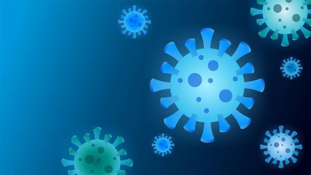 Fondo azul Coronavirus 2019-nCov novela coronavirus. Peligroso virus de la corona ncov asiático, riesgo pandémico de SRAS. Vista microscópica de la célula del virus de cerca. Aspecto moderno
 - Foto, imagen