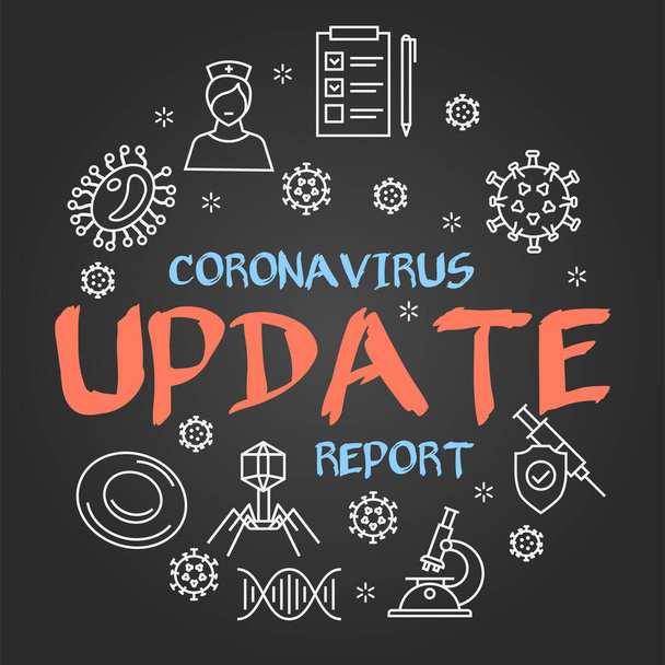 Vector linear concept of coronavirus pandemic - UPDATE report sign on black - Vector, Image