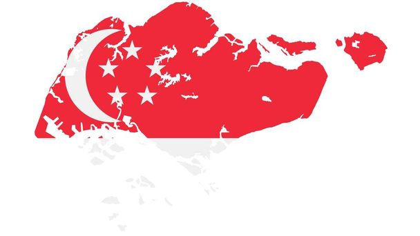 Singapore map with flag texture on white background, illustration, υφή, Σύμβολα της Σιγκαπούρης, για διαφήμιση, προώθηση, διαφημίσεις, web design, περιοδικό, news paper, report - Φωτογραφία, εικόνα