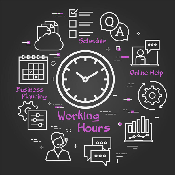 Διανυσματική μαύρη έννοια της online υποστήριξης - εικονίδιο ωρών εργασίας - Διάνυσμα, εικόνα