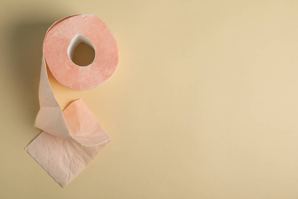 Toilet paper on beige background, space for text - Photo, Image
