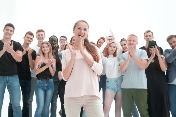 group of diverse young people applauding together - Фото, изображение