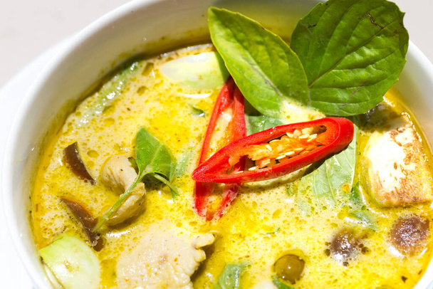 Thai food chicken green curry top view with copy space. - Photo, image