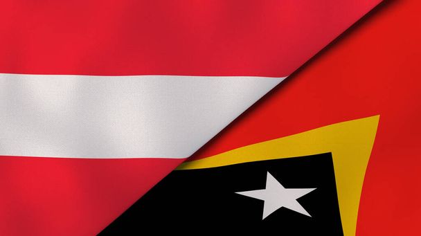 Two states flags of Austria and East Timor. High quality business background. 3d illustration - Photo, Image