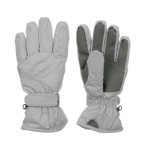 серые зимние перчатки на белом фоне - Фото, изображение