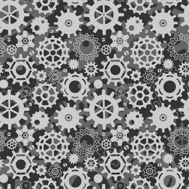 Seamless pattern with gears in the steampunk style. Three-dimensional background. Light grey and dark details on a black background.Vintage steampunk Movement Vector illustration. - Vector, Image