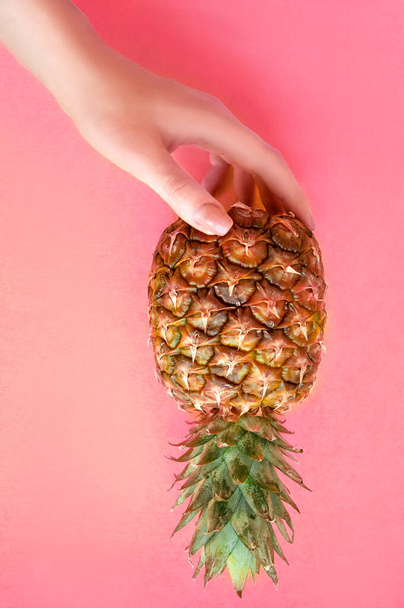 hand holding gradient pineapple summer fruit ,vitamin dietry close up - Photo, image