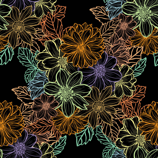 Elegant seamless pattern with dahlia flowers, design elements. Floral  pattern for invitations, cards, print, gift wrap, manufacturing, textile, fabric, wallpapers - Vecteur, image
