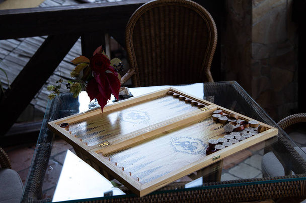 backgammon board on a glass table - Photo, Image