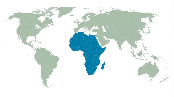 Африканський континент позначений синім кольором на карті світу. Сучасний плоский дизайн. Векторна ілюстрація
 - Вектор, зображення