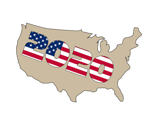 Karte der USA in amerikanischer Flagge. Banner der Präsidentschaftswahlen 2020. Flache Vektorabbildung. - Vektor, Bild